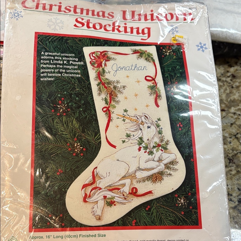 Dimensions Vintage Christmas Unicorn Stocking Crewel Kit #8076